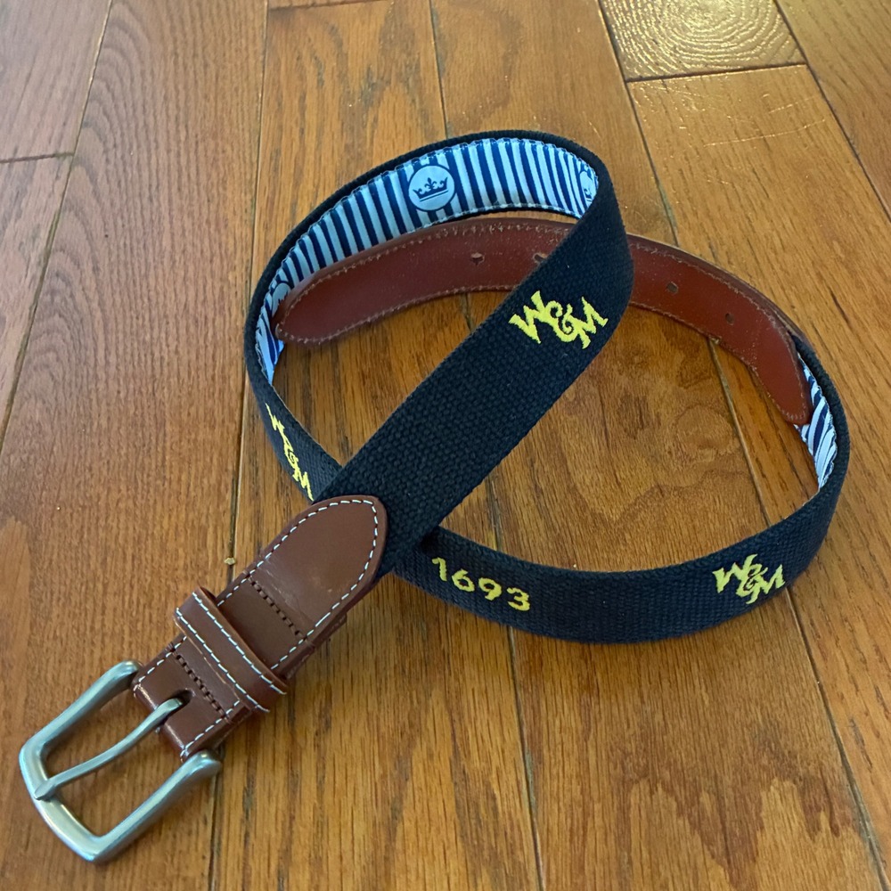 Peter Millar William & Mary Belt Men's 32 Black Preppy Ivy League W&M 1693 Golf